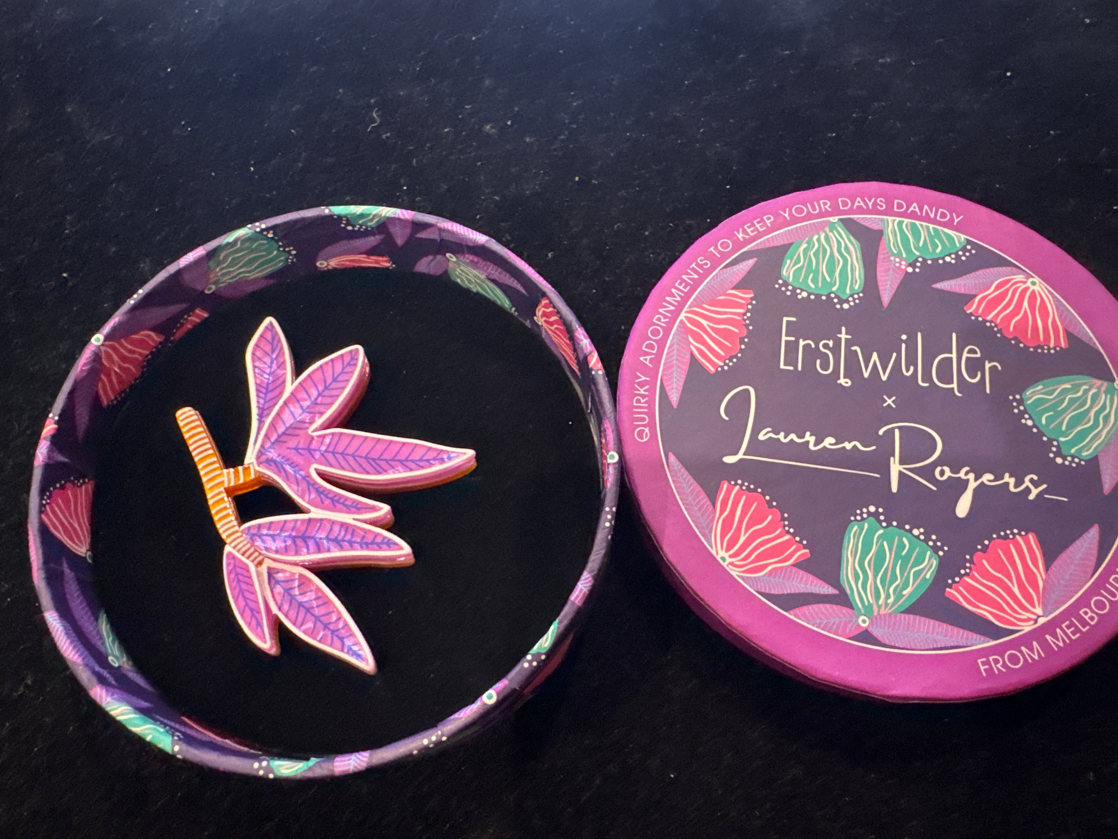 ERSTWILDER  LAUREN ROGERS - GAINFUL GUM LEAVES- RESIN BROOCH