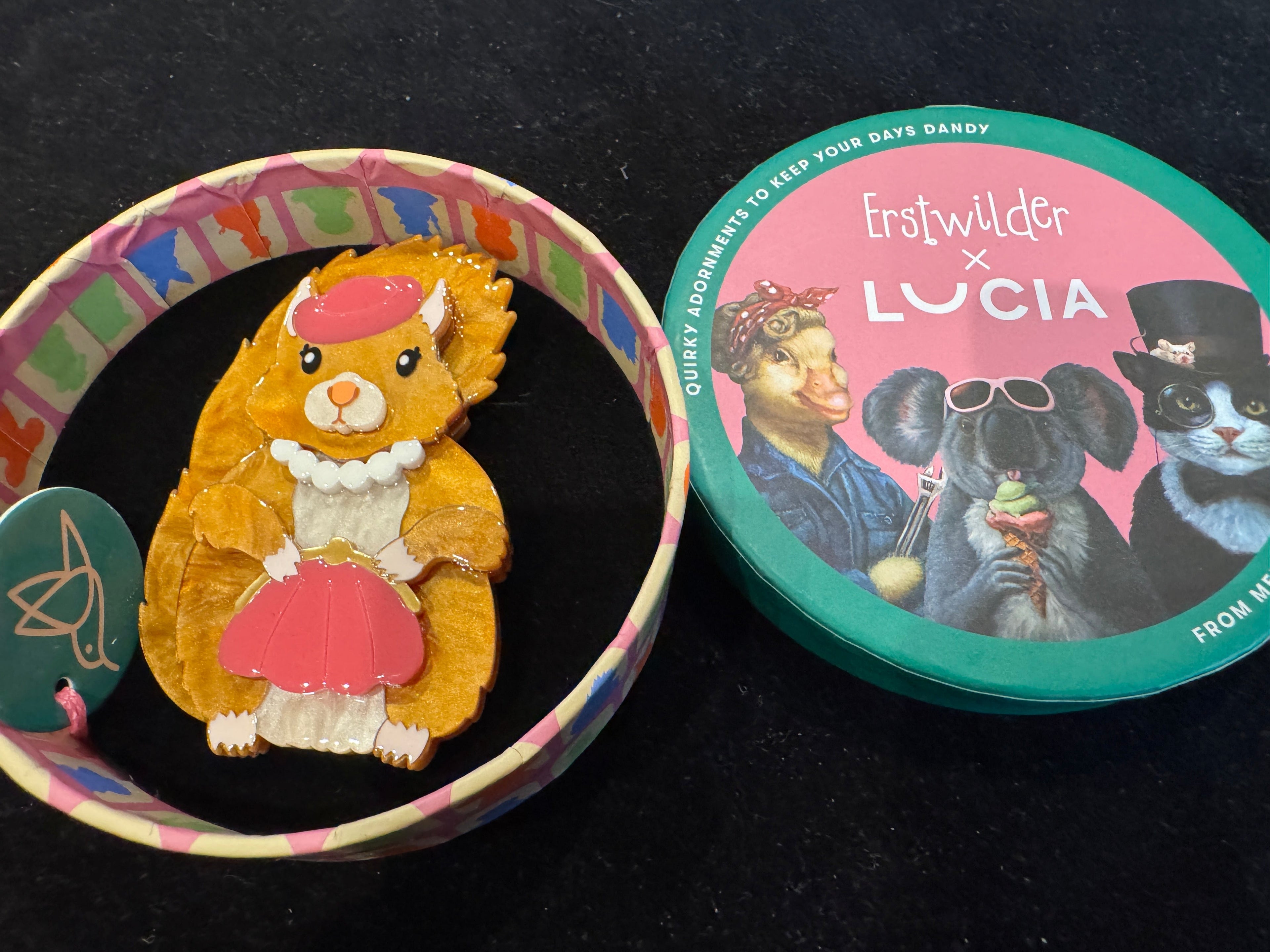 ERSTWILDER LUCIA - THE SOPHISTICATED SQUIRREL - RESIN BROOCH
