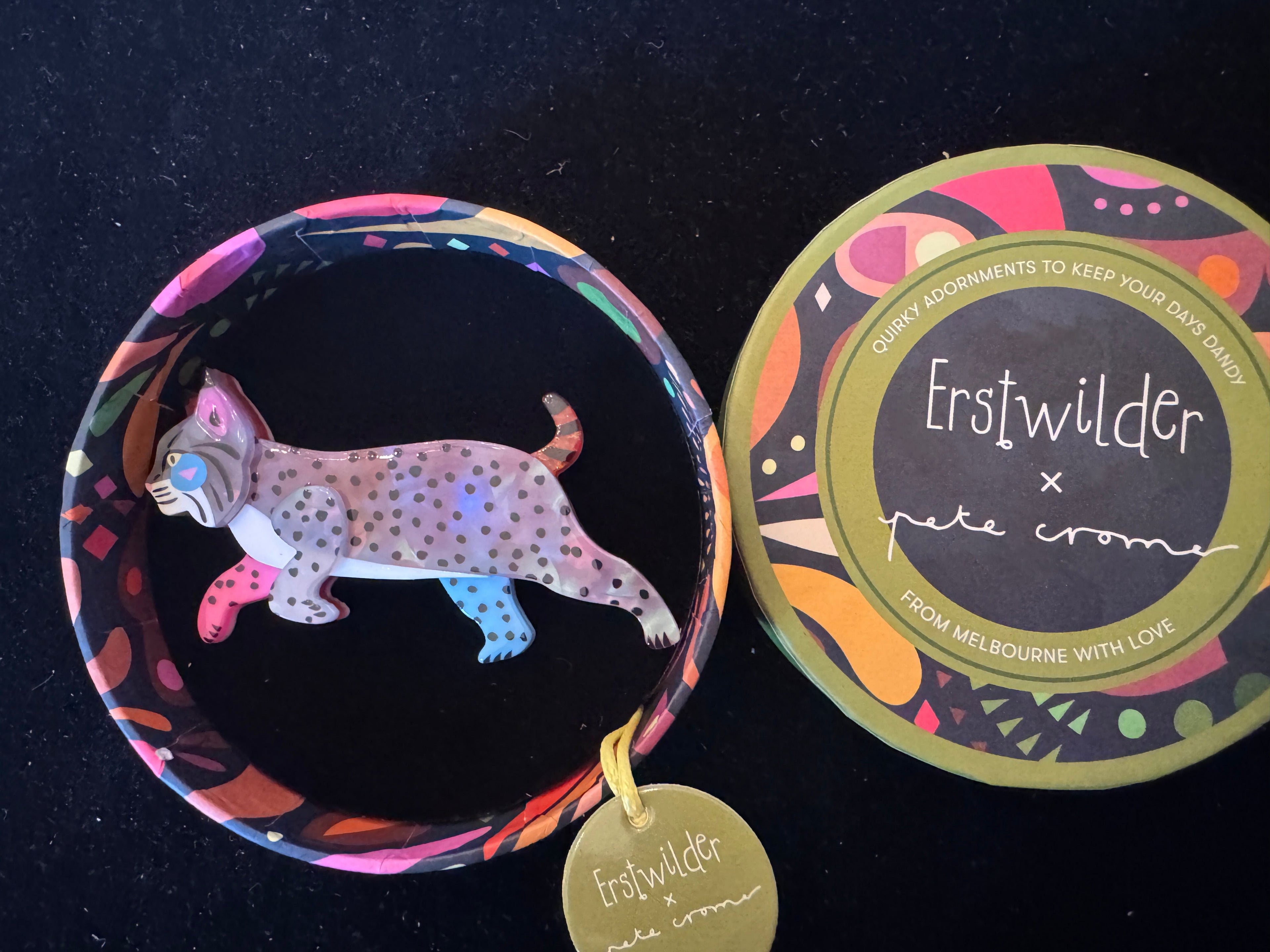 ERSTWILDER PETE CROMER AMERICA THE BOHEMIAN BOBCAT - Resin Brooch