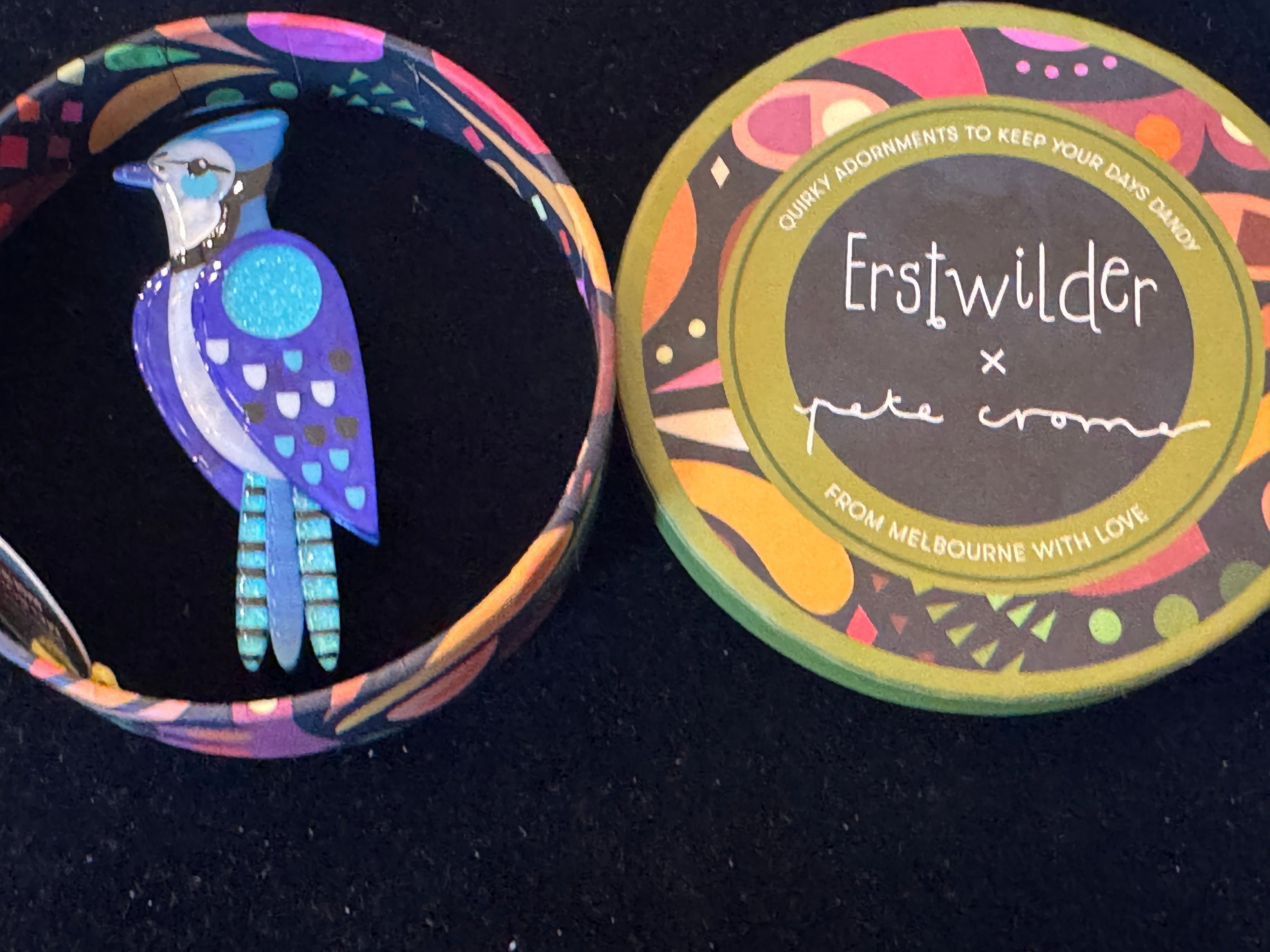 ERSTWILDER PETE CROMER COLLECTION THE BOISTEROUS BLUE JAY - Resin Brooch