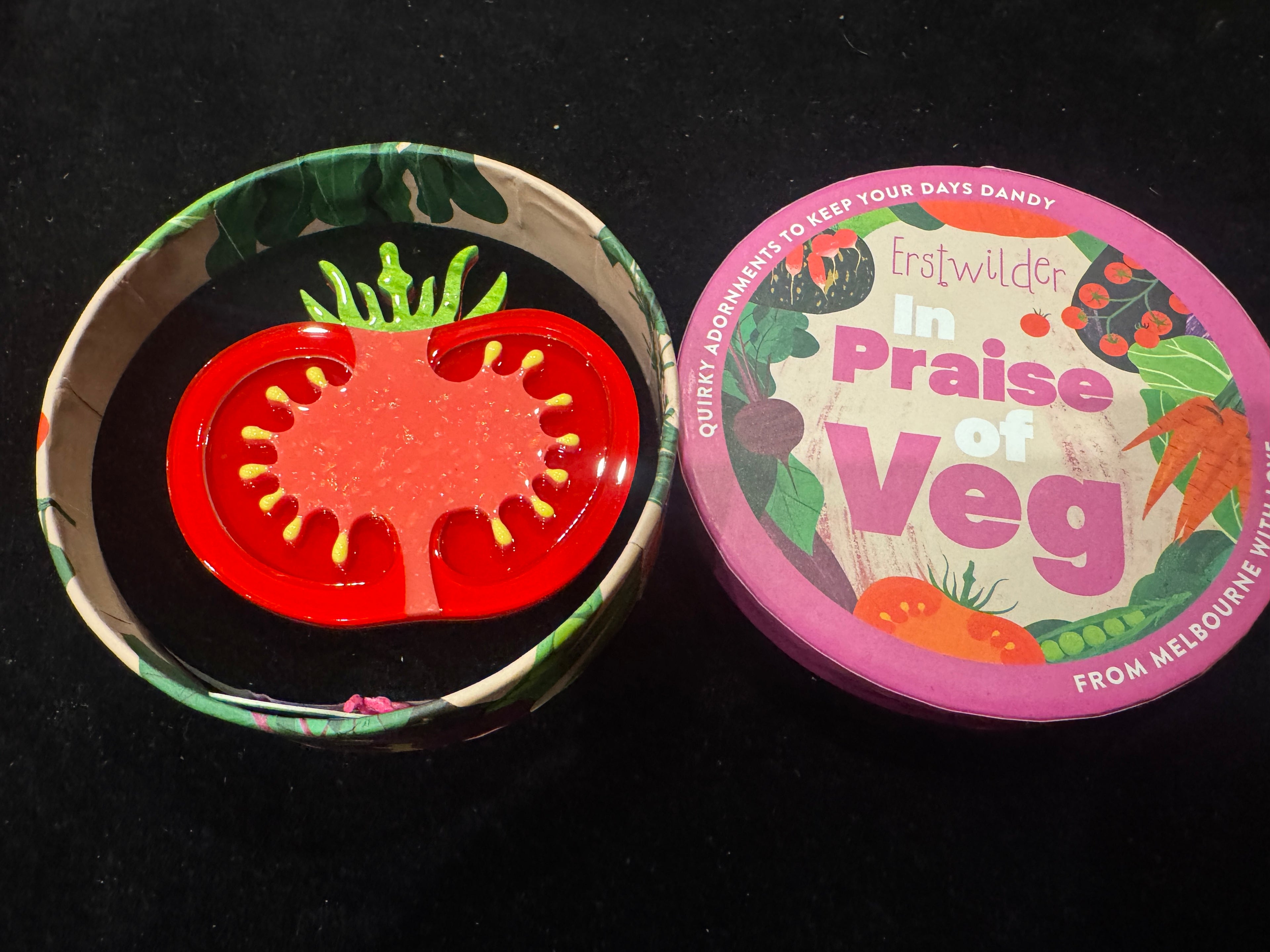 ERSTWILDER IN PRAISE OF VEG TOMATO TIME - Resin Brooch