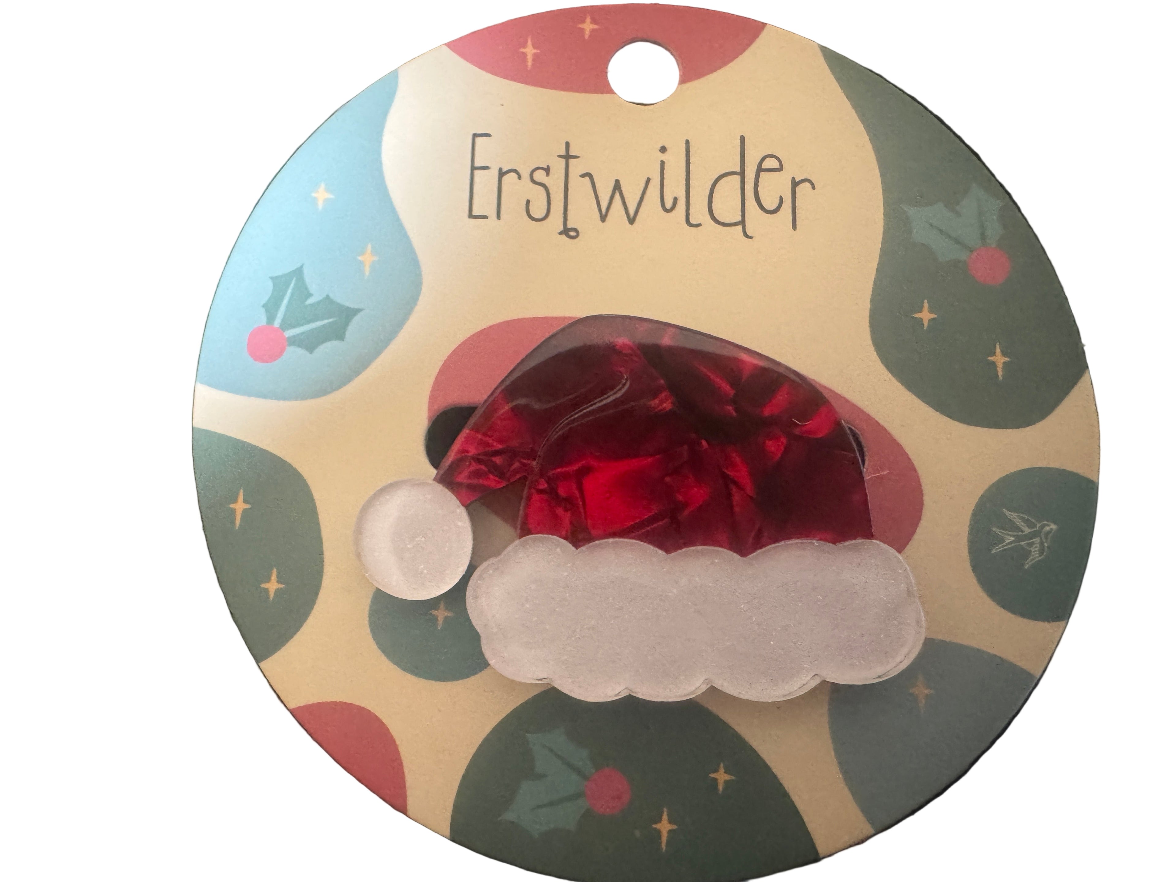 ERSTWILDER CHRISTMAS RESIN BROOCH - SANTA'S NEW HAT SIMPLIFIED