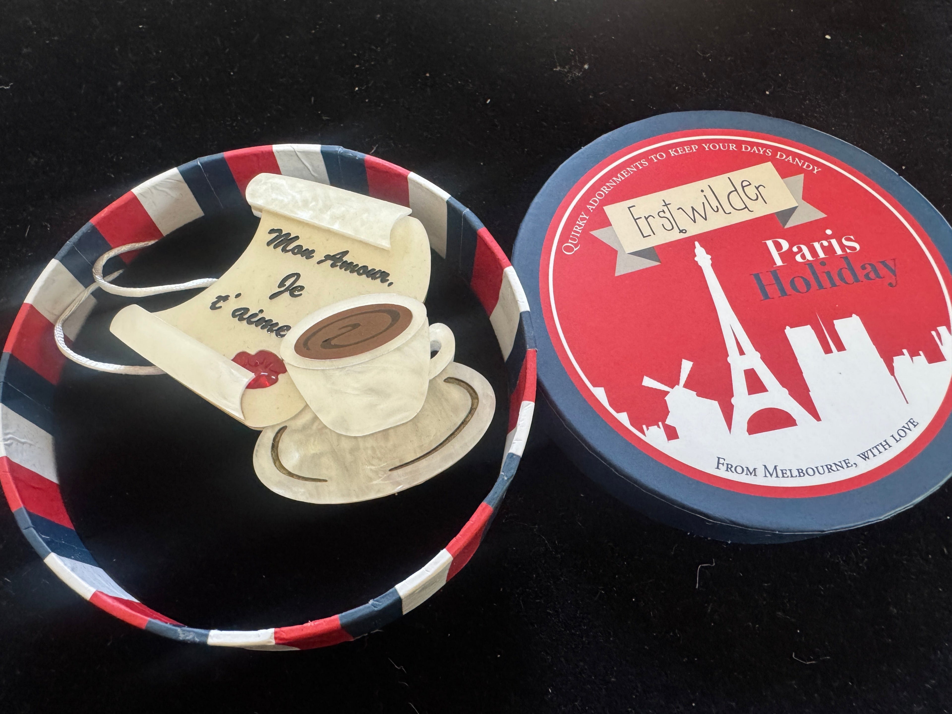 ERSTWILDER PARIS HOLIDAY- TO WHOM IT MAY CONCERN- RESIN BROOCH