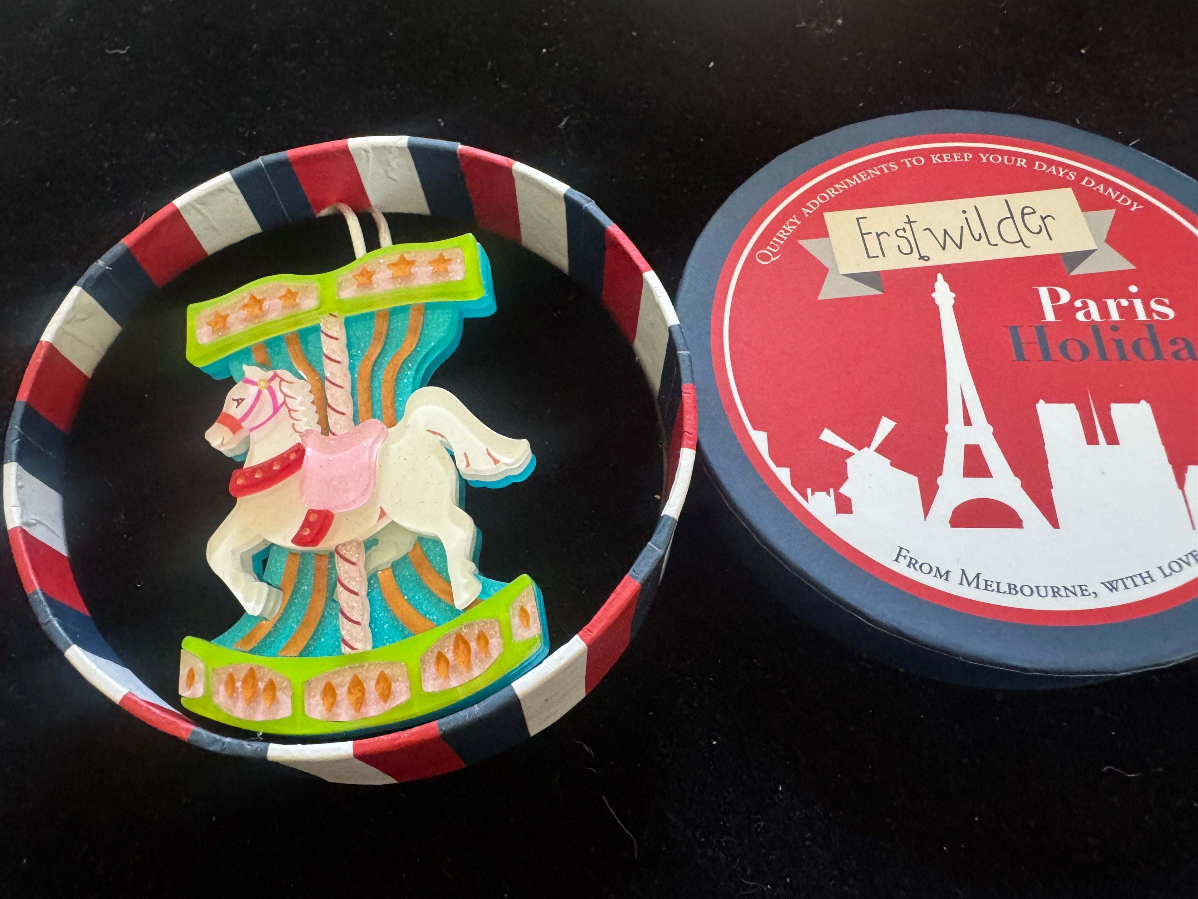 ERSTWILDER PARIS HOLIDAY- TROCADERO CAROUSEL- RESIN BROOCH