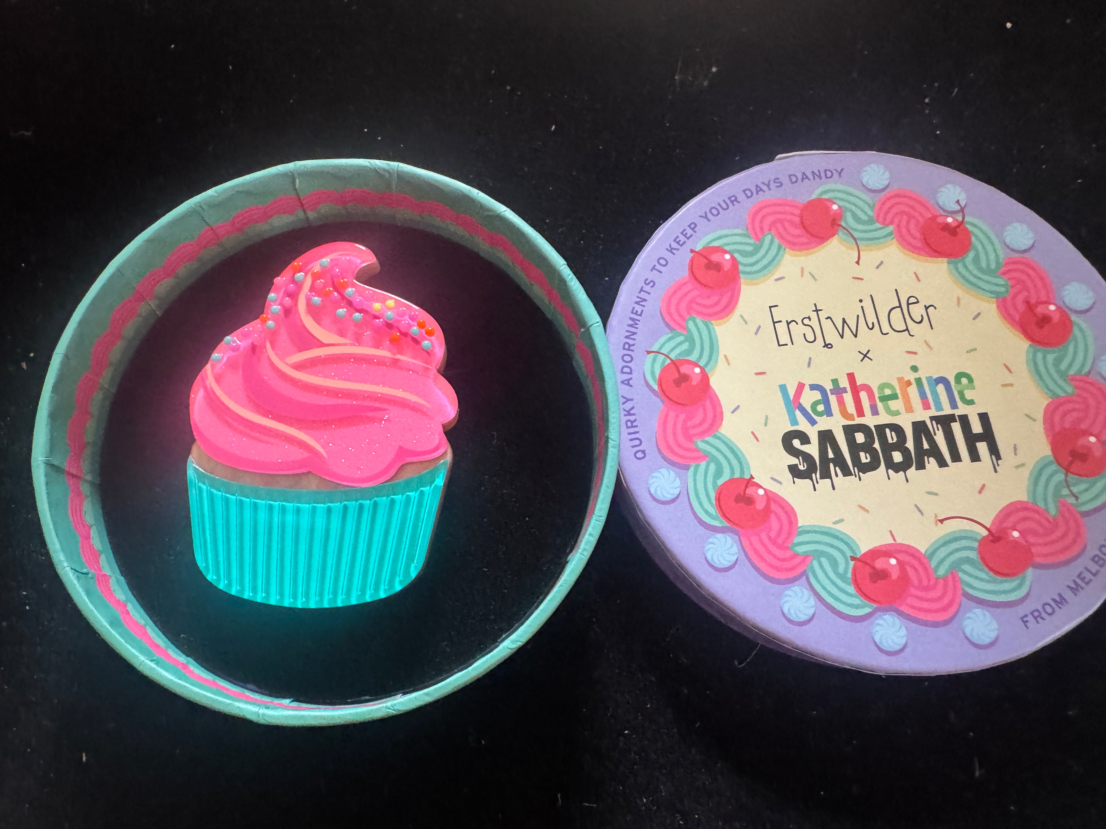 ERSTWILDER KATHERINE SABBATH- ICED CUPCAKE- RESIN BROOCH