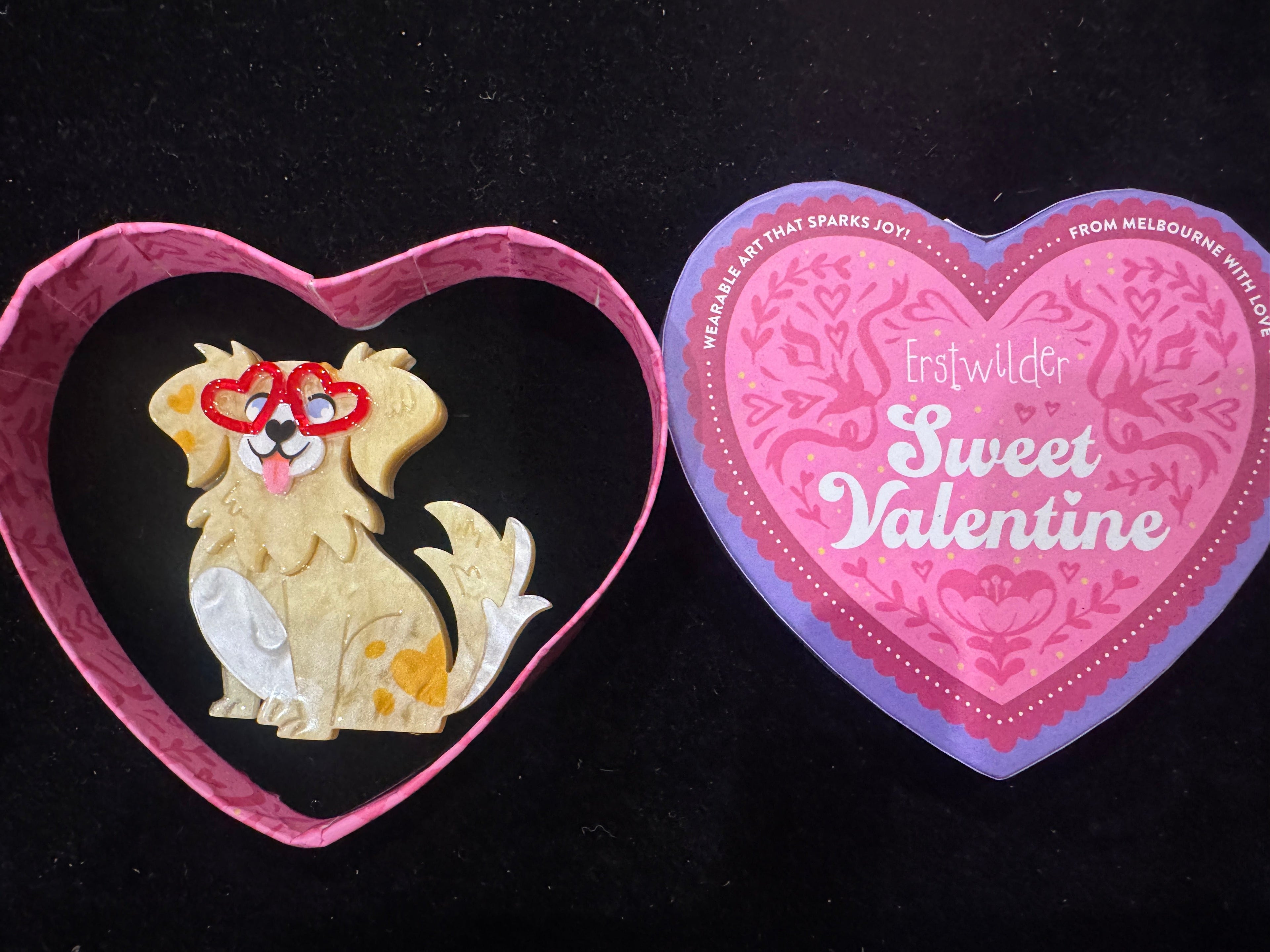 ERSTWILDER SWEET VALENTINE - VALENTINO PUPPERINO- RESIN BROOCH