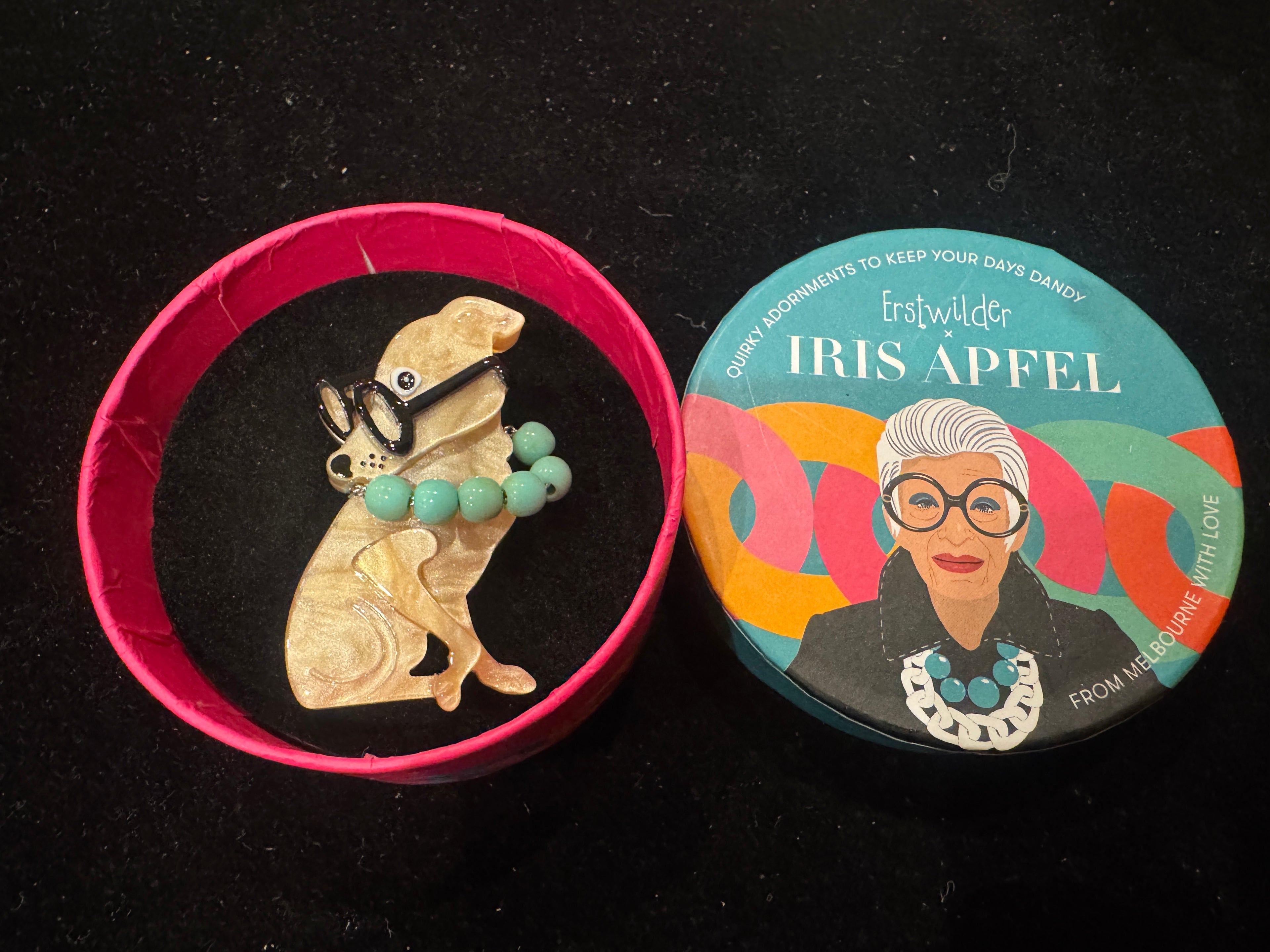 ERSTWILDER  IRIS APFEL - SPECTACULAR SPECTACLES IRIS -MINIATURE RESIN BROOCH