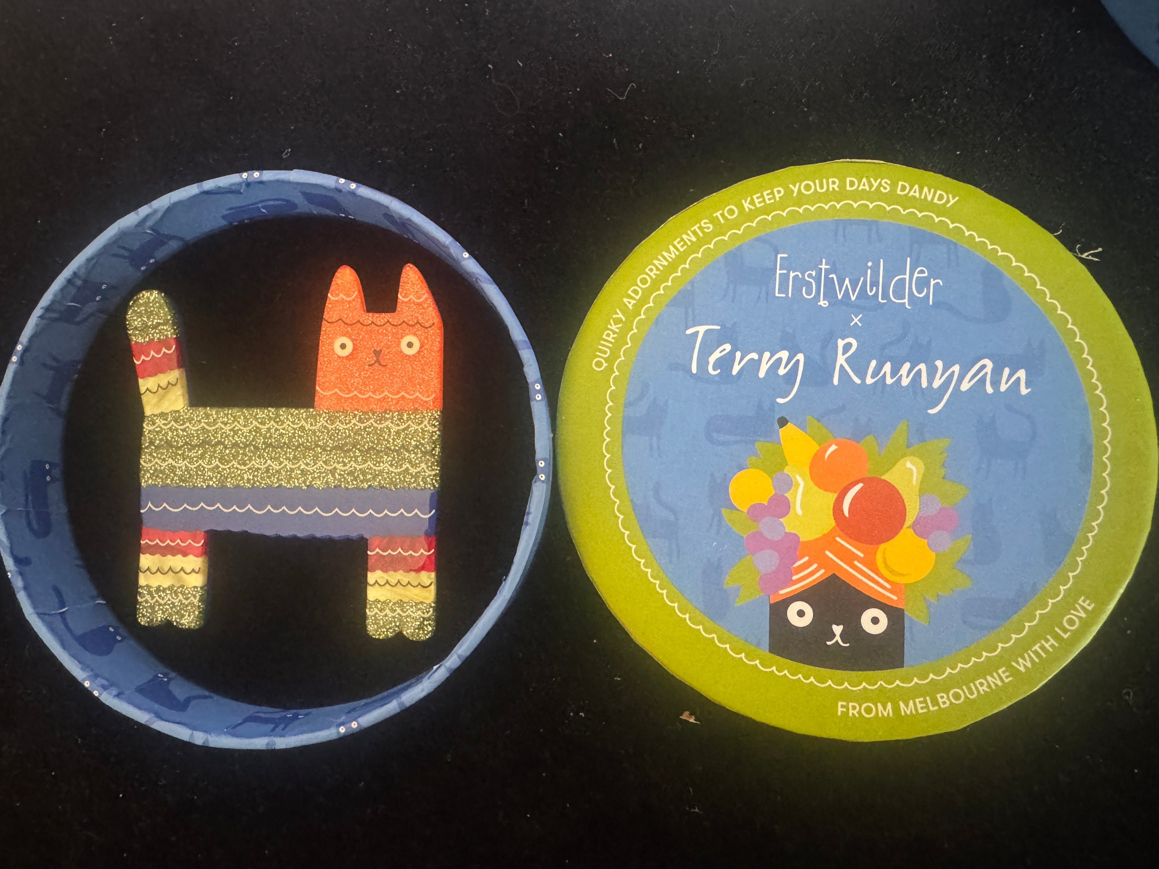 ERSTWILDER TERRY RUNYAN - PINATA CAT - RESIN BROOCH